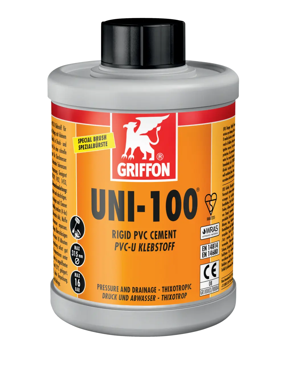 Griffon Uni 100 XT - Colla Per PVC Rigido (Hart-PVC) - Tubo 125 Ml - Per Tubi, Raccorderia E Grondaie